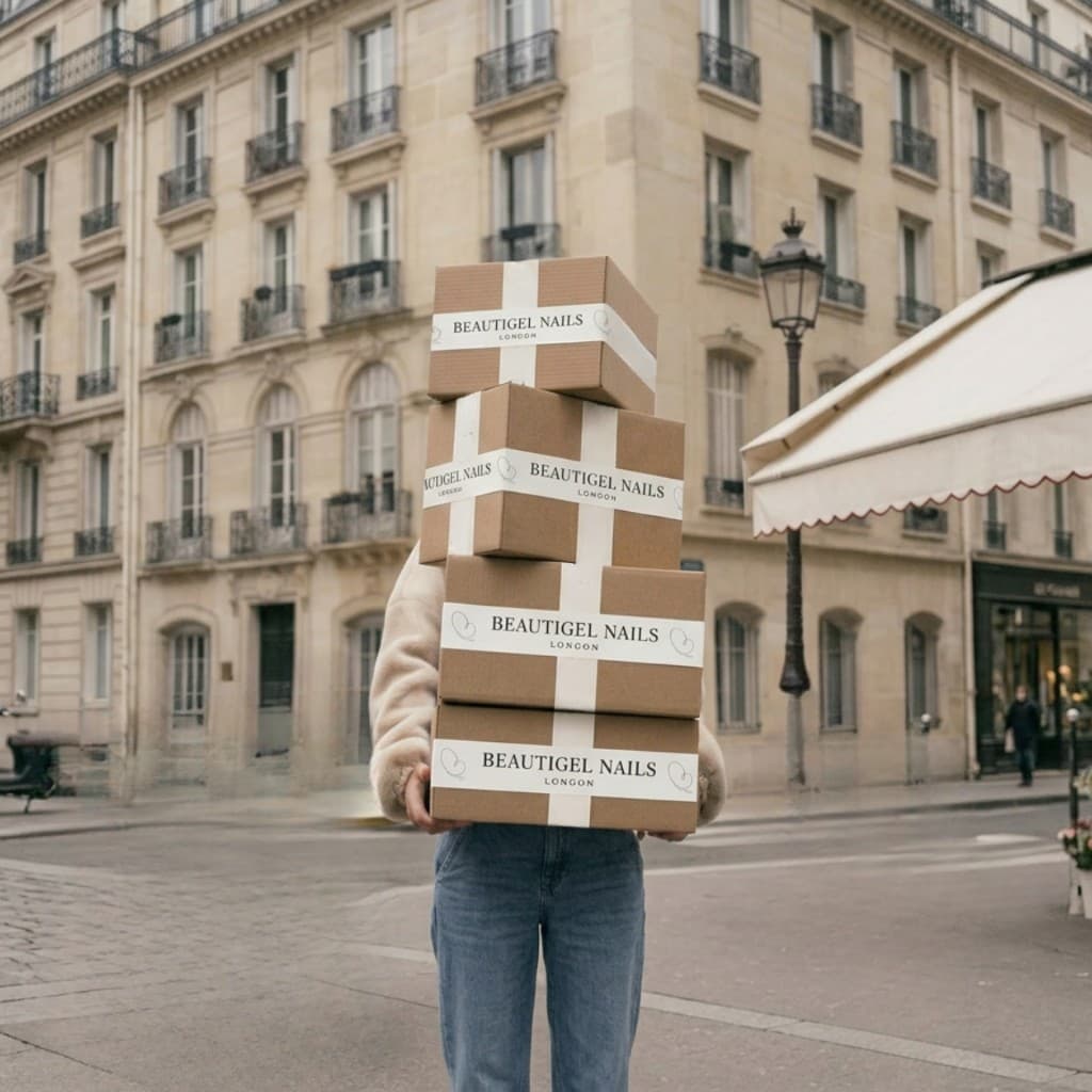 Beautigel Nails London branded packaging boxes in Paris